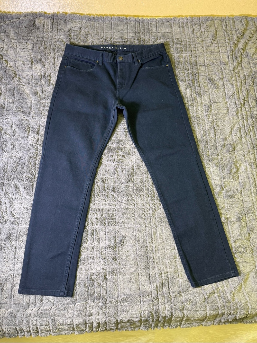 Perry Ellis Men’s Very Slim Stretch Pants Navy Blue 34x30 5 Pocket Casual
